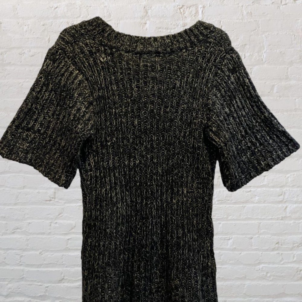 GERI C -- Mini Sweater Dress, Long Sweater, Gray Cable-Knit, Elbow Length Sleeve - Picture 12 of 14